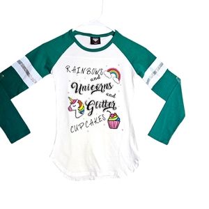 Pink Sparkle Unicorn Glitter long sleeve Tee Size 10-12 Girls